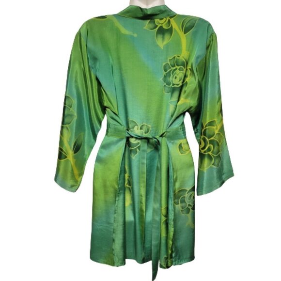 Green Floral Batik Tunic Blouse Top Size S/M - Picture 3 of 10